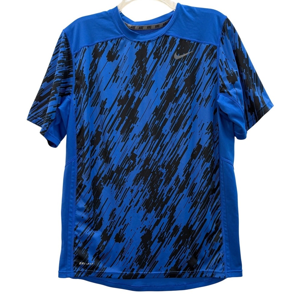 Nike Dri-FIT Men's Blue Black Abstract Graphic Training T-Shirt Size Large